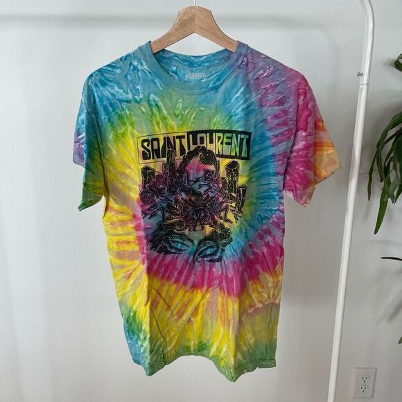 Bleach Saint Laurent Tie Dye Rainbow Band Tshirt Tee - Picture 1 of 5